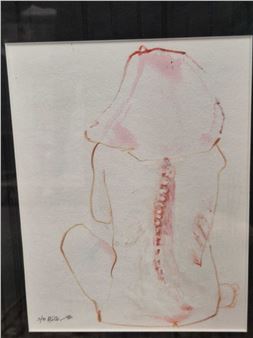 Michael Koller (20th century). study of a seated girl. Red pen on paper. pencil signed and dated - Michael Koller