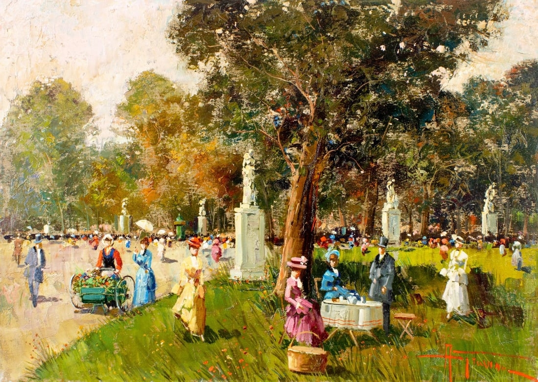 Artwork by Antonio Gravina, Park Scene, Made of oil on canvas