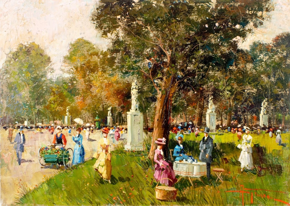 Artwork by Antonio Gravina, Park Scene, Made of oil on canvas