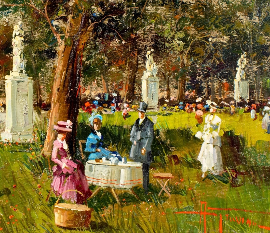 Artwork by Antonio Gravina, Park Scene, Made of oil on canvas