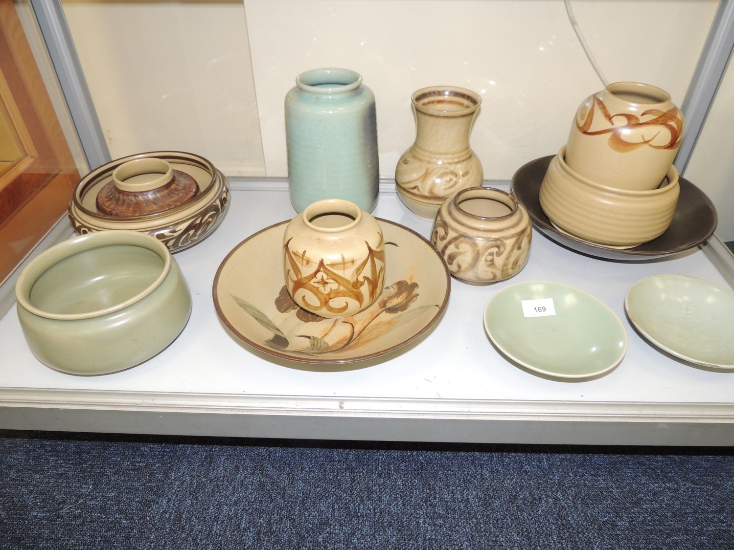 Artwork by Agnete Hoy, Thirteen pieces of Bullers , vases and bowls some de, Made of porcelain