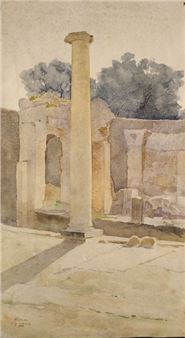Félix OLLIVIER (1863-?), 1893
Villa Hadriana Watercolor on paper, signed and dated lower left
37 x 20 cm Enclosed: ENGLISH SCHOOL, 1868
Medieval ruins
Watercolor and pencil on paper, signed and dated lower right
Stains
24 x 32 cm - Félix Ollivier