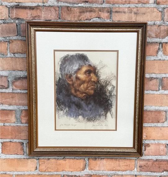 Title is Jose Manuel: Papago. 19 1/2" by 22 1/2" framed. Jan Ledbetter (20/21st century) is active/lives in Virginia. Jan Ledbetter is known for Mod figure watercolor painting - Jan Ledbetter
