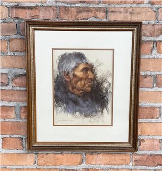 Title is Jose Manuel: Papago. 19 1/2" by 22 1/2" framed. Jan Ledbetter (20/21st century) is active/lives in Virginia. Jan Ledbetter is known for Mod figure watercolor painting - Jan Ledbetter