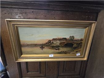 A gilt framed oil on canvas of estuary scene by midlands artist Ernest Haselgrave circa. 1880 - Ernest Haselgrave