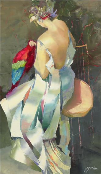 Girl with Parrot - Georgeta Grabovschi