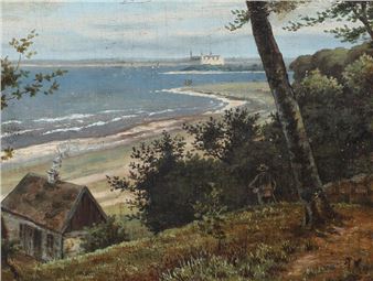 View from Aalsgaarde, in the background Kronborg castle - Adolf Friedrich Vollmer
