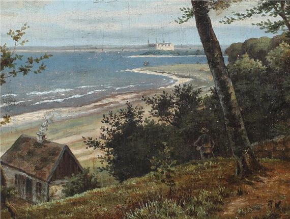 View from Aalsgaarde, in the background Kronborg castle - Adolf Friedrich Vollmer