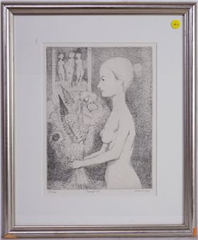 Jerome Kaplan(American, 1920 - 1997) Etching,Bouquet Girl - Jerome Eugene Kaplan