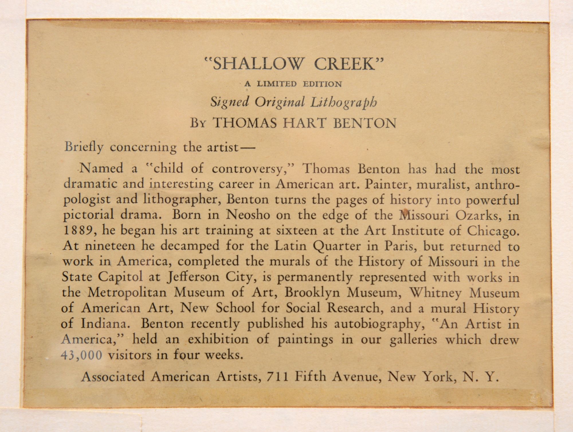 Artwork by Thomas Hart Benton‏, Shallow Creek, Made of lithograph