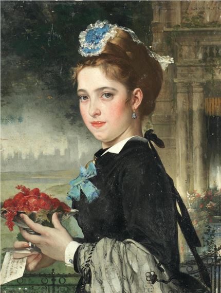 Young woman with fruits by Alphonse Monchablon, 1873