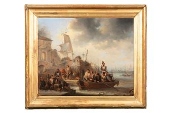 Ernest PILLON (1803-1879) attributed to Embarkation of prisoners Oil on panel signed lower left H_49.5 cm L_61 cm - Ernest Pillon