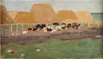 Paesaggio con covoni e gregge - Timofey Kolesnikov