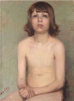 Nudo di bambina seduta con mani giunte - Simo Neri