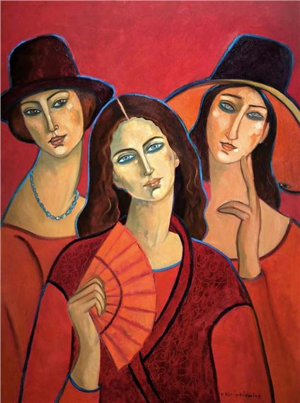 Three people who love red by Krystyna Ruminkiewicz, 2024