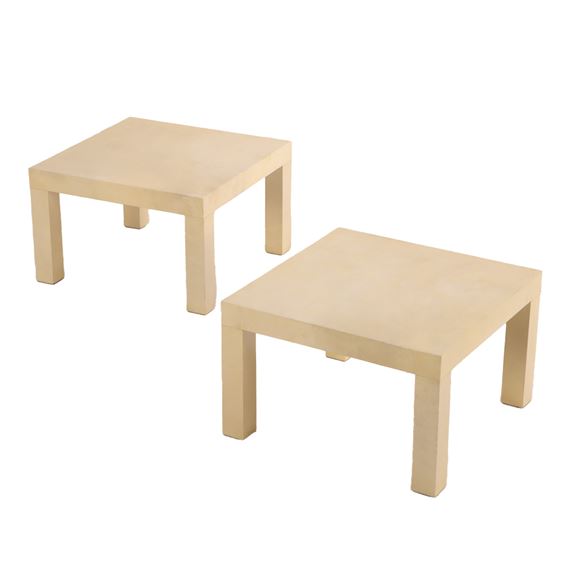 Pair of parchment covered end tables by Samuel A. Marx