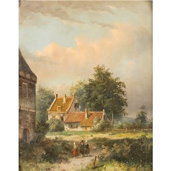 Flanierende vor Häusern - Jacob Jan Coenraad Spohler