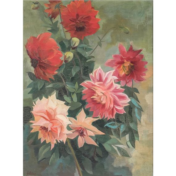 Blumenstillleben mit roten Dahlien - Gerd Böhme