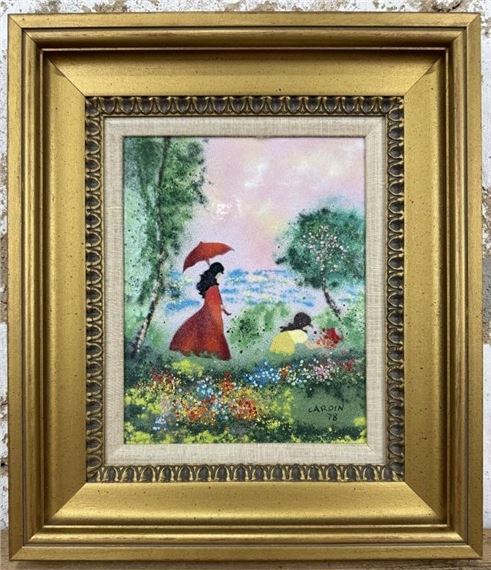 Louis Cardin サイン入り エナメル 銅 絵画アート 80年代② Louis Cardin | Louis Cardin enamel on copper landscape with