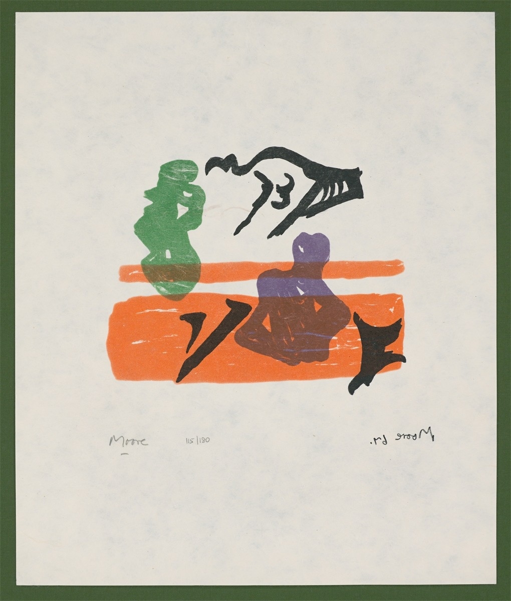 Artwork by Henry Moore, Violet Torso on Orange Stripes, Made of Colour lithograph on Japan paper