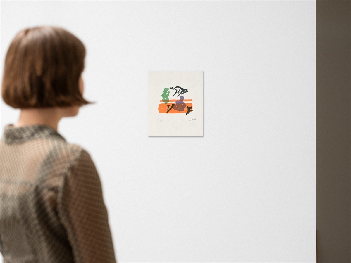 Artwork by Henry Moore, Violet Torso on Orange Stripes, Made of Colour lithograph on Japan paper