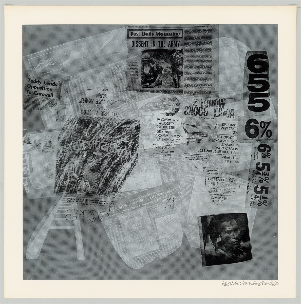 Artwork by Robert Rauschenberg, Surface Series from Currents, Made of silkscreen on paper