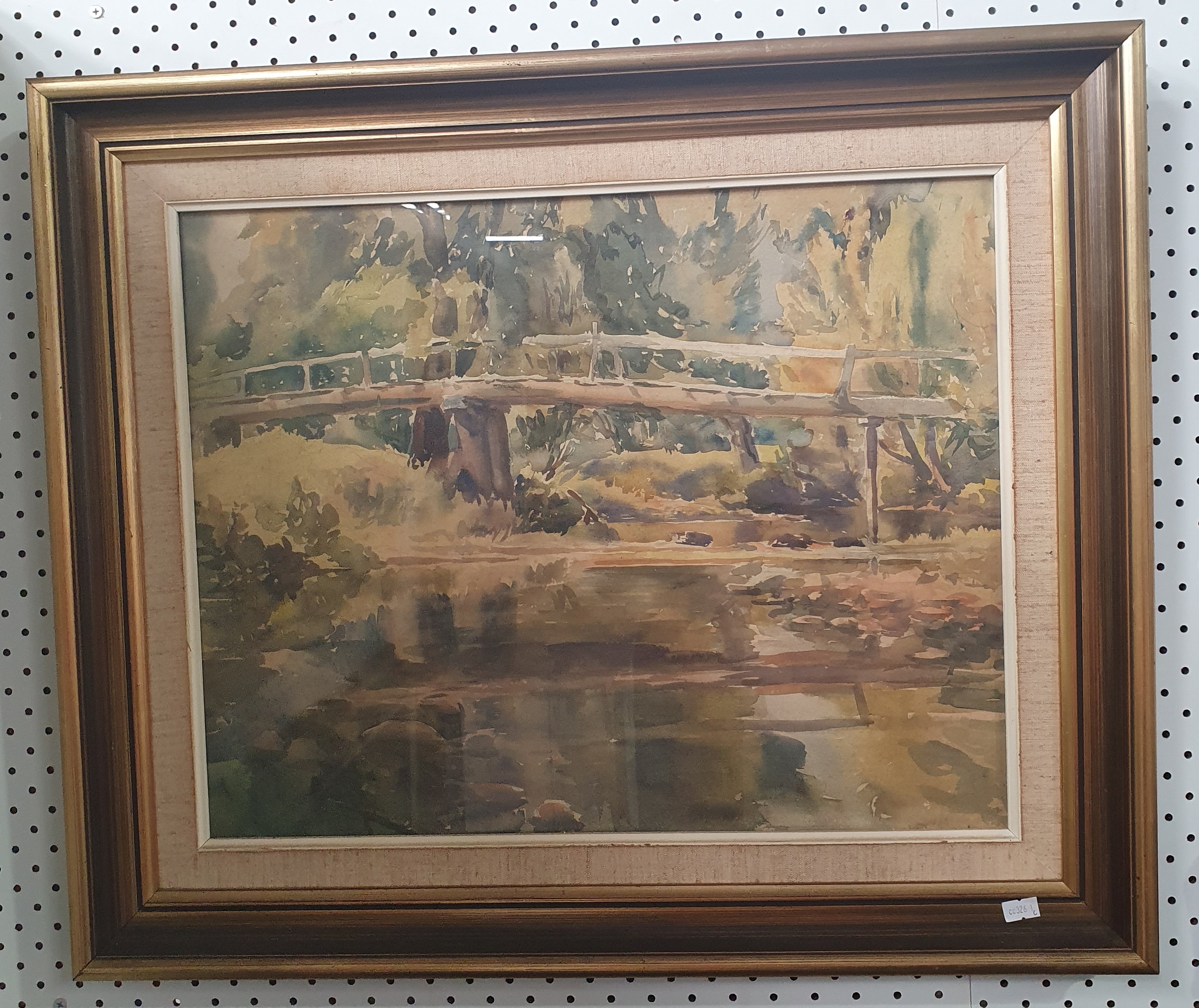 Artwork by Henry Edgecombe, untitled (Bridge over Pond), Made of watercolour