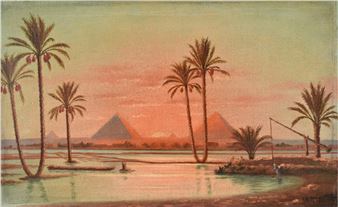 A view across the River Nile to the Pyramids and another eastern view - Charles Haig
