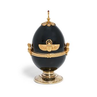 SARAH FABERGÉ: a silver-gilt and enamel 'Egyptian Tribute' egg - Sarah Faberge