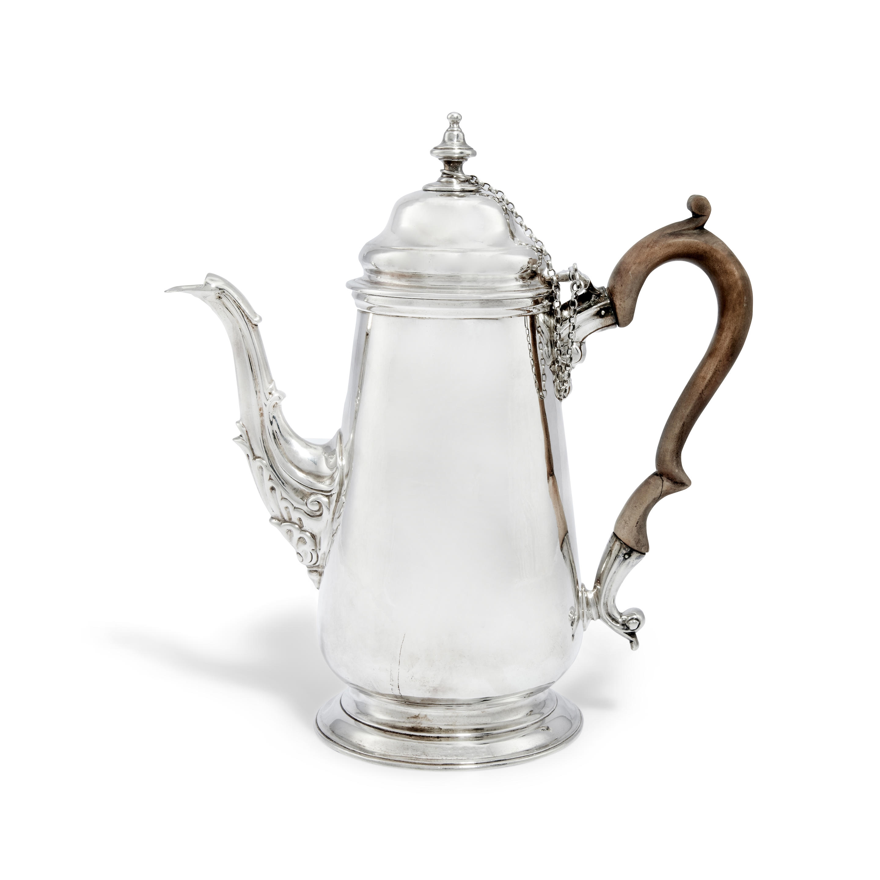 Artwork by Francis Crump, A George III silver hot chocolate pot, Made of wood