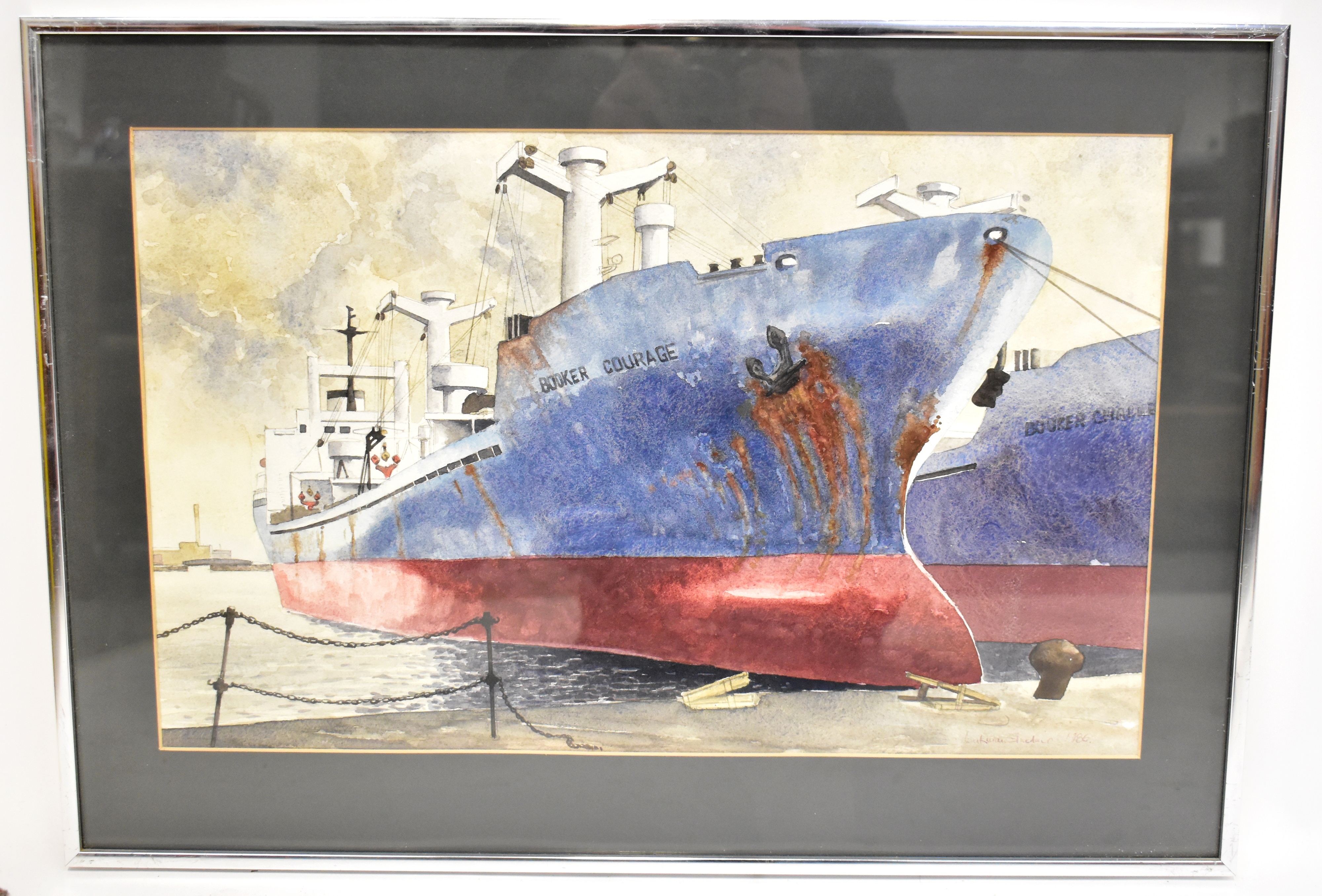 Artwork by Lukman Sinclair, Booker Boats Laid Up and River Ethiope and Myrmidon in Huskisson Dock Liverpool, Made of a pair of watercolours
