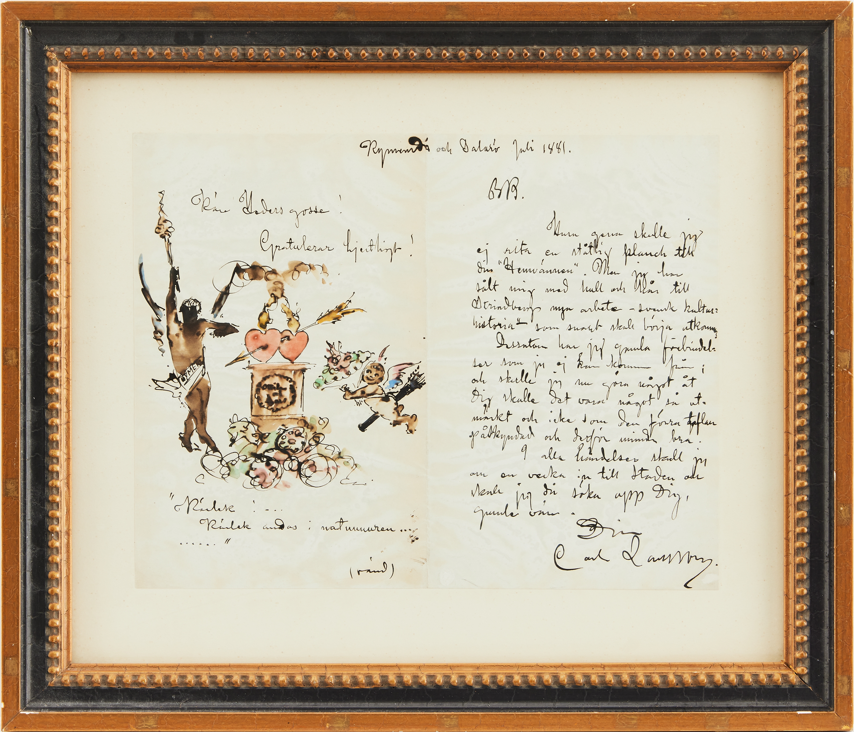 Carl Larsson | Handskrivet brev med teckning från Carl Larsson (1881 ...