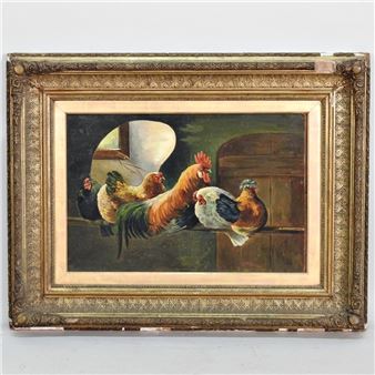 chickens perched in a coop - C. Sauer