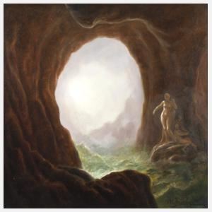 Höhle mit Fluss und Damenakten - M. L. Fuchs