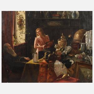 Artwork by Franz Georg Kleber, Beim Antiquitätenhändler, Made of oil on wood