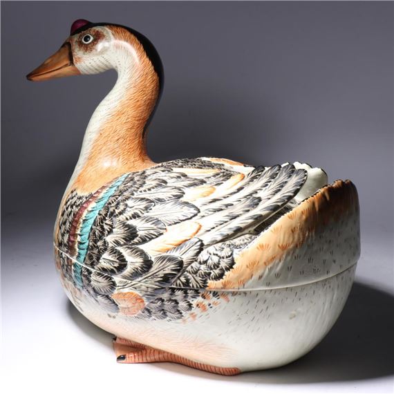 Italian School | Mottahedeh Italian design goose form tureen. 12 3/4H x ...