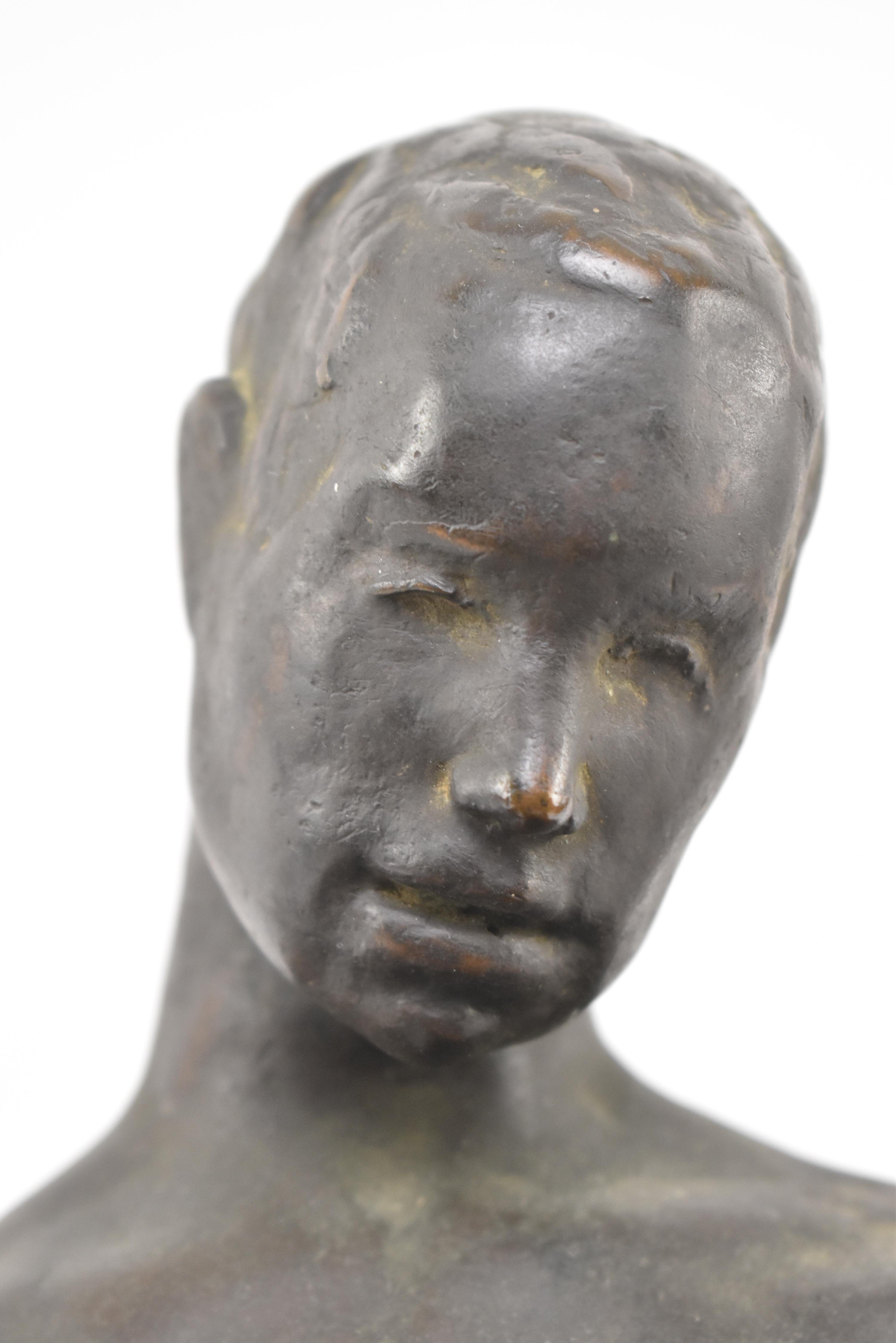 Artwork by Siegfried Charoux, BRONZE SCULPTURE OF YOUNG SEATED MALE, Made of bronze sculpture