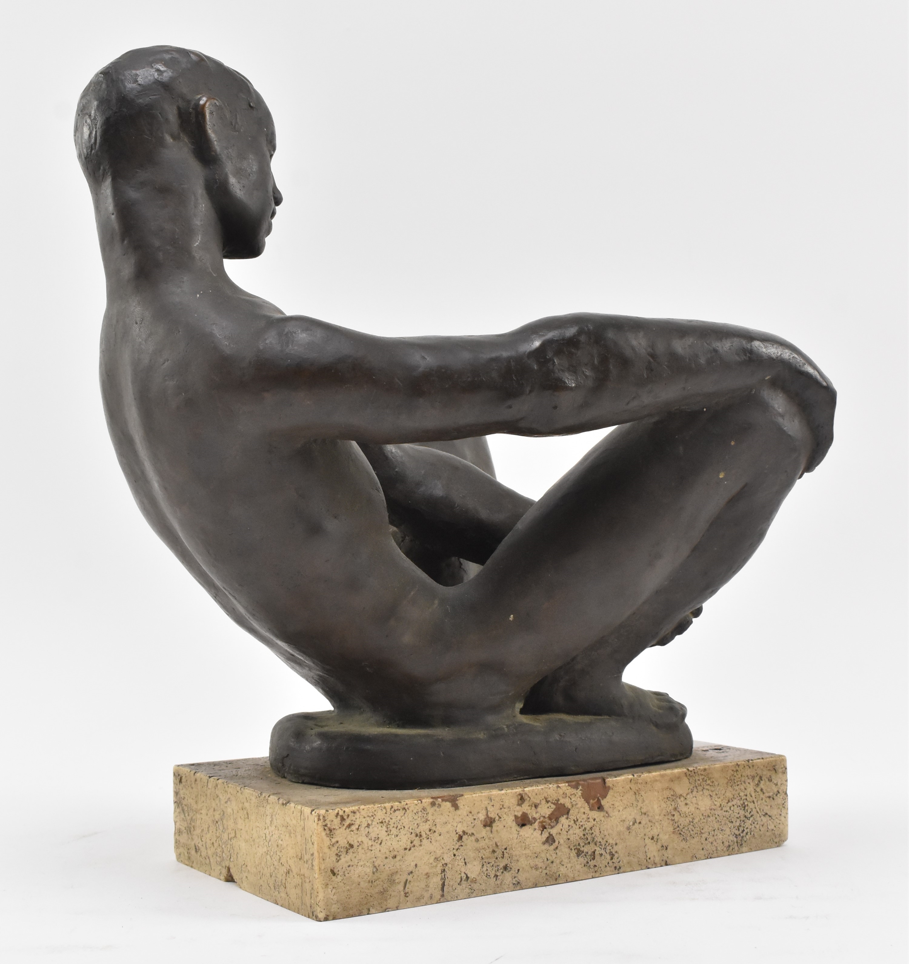 Artwork by Siegfried Charoux, BRONZE SCULPTURE OF YOUNG SEATED MALE, Made of bronze sculpture