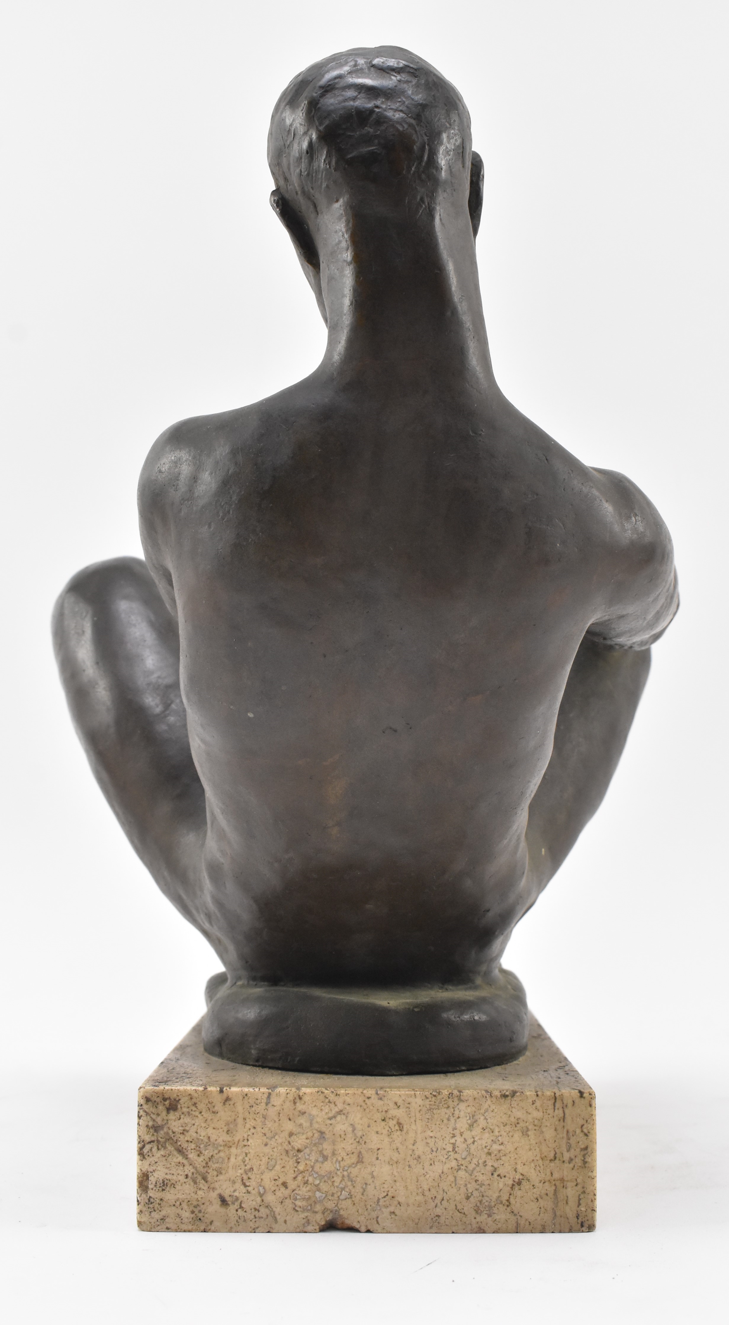 Artwork by Siegfried Charoux, BRONZE SCULPTURE OF YOUNG SEATED MALE, Made of bronze sculpture
