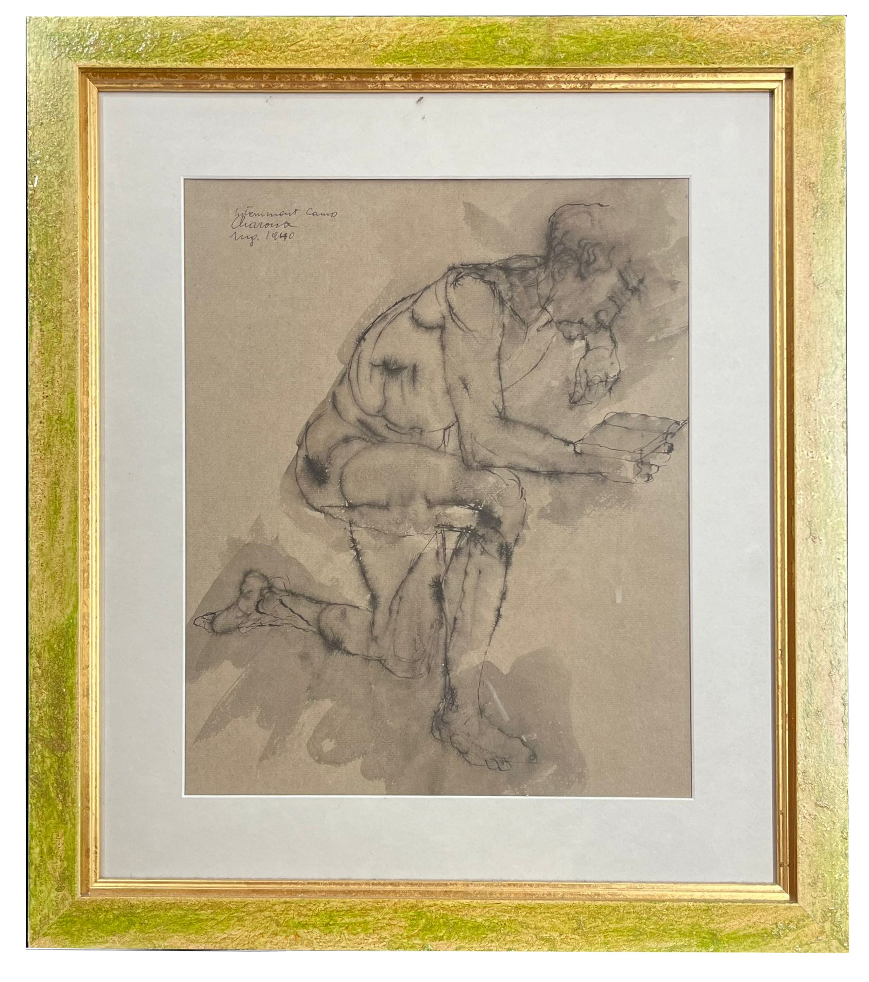 Artwork by Siegfried Charoux, FIGURE INTERNMENT CAMP, Made of ink on paper sketch drawing