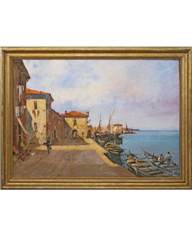 Molo con barche e pescatori - Giovanni Meroli