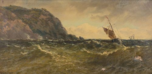 J.R. Miles | Painting of two ships in rough seas | MutualArt