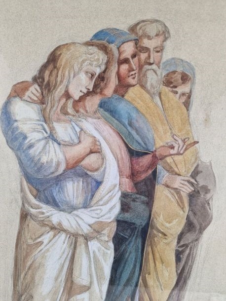 Artwork by Charles Damour, Assembly of figures, Made of watercolor over black pencil