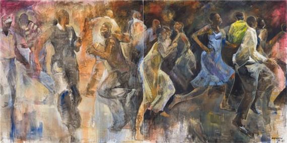 Umsi Enkungwini (Smoke in the Fog), diptych - Ricky Dyaloyi