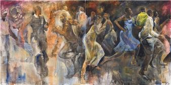Umsi Enkungwini (Smoke in the Fog), diptych - Ricky Dyaloyi