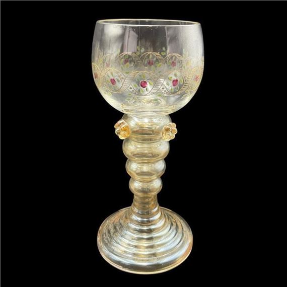 Fritz Heckert | Set of Six Hand-Painted Glasses W/ Decorative Stem