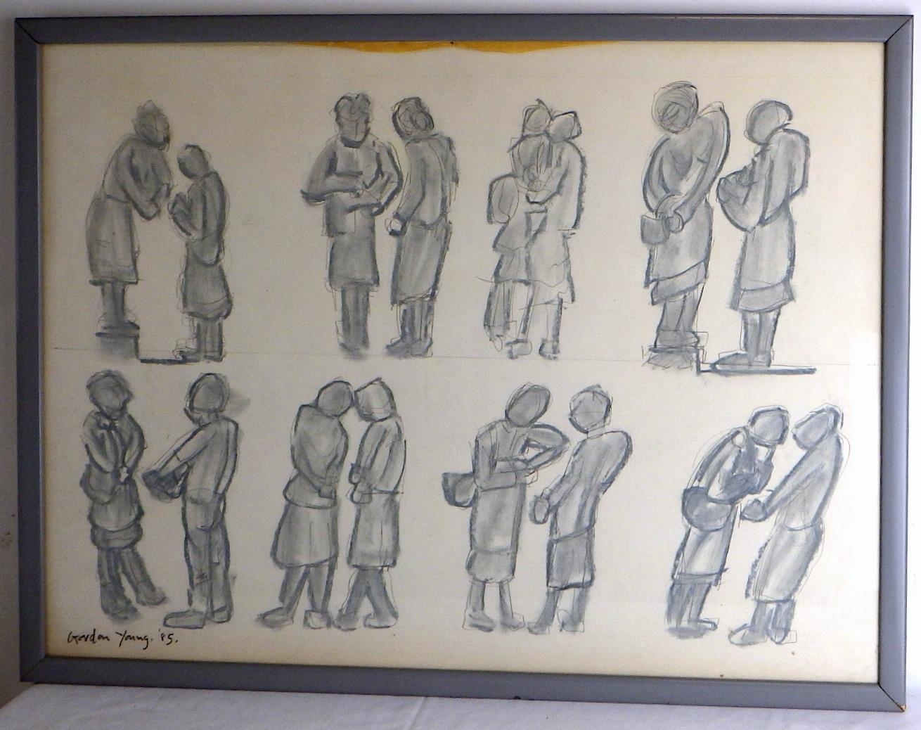 Artwork by Gordon Young, Figure Studies 1 For Foundation Stones, Made of crayon on paper