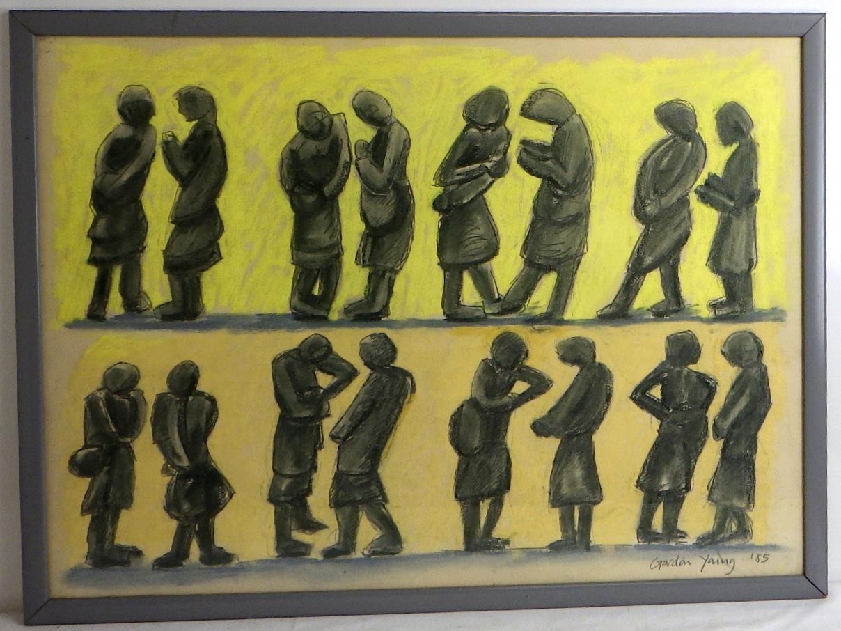 Artwork by Gordon Young, Figure Studies 1 For Foundation Stones, Made of crayon on paper