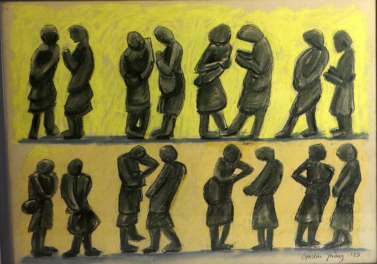 Artwork by Gordon Young, Figure Studies 1 For Foundation Stones, Made of crayon on paper
