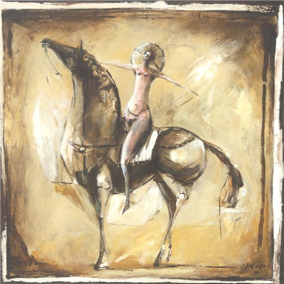 Compositie met naakte dame op paard - Evert van Hemert